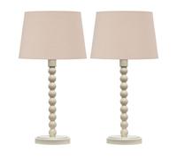 First Choice Lighting Set Of 2 Bobbin - Ivory Lamps With Natural Cotton Shades