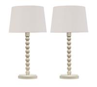 First Choice Lighting Set of 2 Bobbin - Ivory Lamps with Natural Linen Shades in White First Choice Lighting White