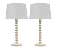 First Choice Lighting Set of 2 Bobbin - Ivory Lamps with White & Chrome Shades First Choice Lighting White