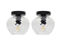 First Choice Lighting Set Of 2 Bradson - Clear Swirl Glass Black Ceiling Lights