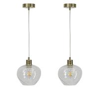 First Choice Lighting Set of 2 Bradson - Clear Swirl Glass with Satin Brass Pendant Fittings First Choice Lighting Clear