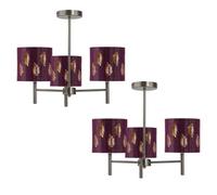 First Choice Lighting Set Of 2 Brea - Antique Brass 3 Light Fittings With Burgundy Shades