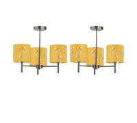 First Choice Lighting Set of 2 Brea - Antique Brass 3 Light Fittings with Ochre Fern Shades in Gold First Choice Lighting Gold