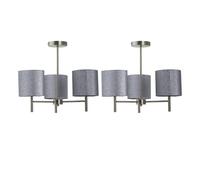 First Choice Lighting Set of 2 Brea - Antique Brass Light Fittings & Silvery Glitter Shades in Gold First Choice Lighting Gold