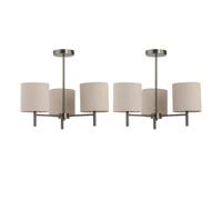 First Choice Lighting Set Of 2 Brea - Antique Brass Light Fittings With Natural Linen Shades