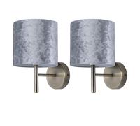 First Choice Lighting Set Of 2 Brea - Antique Brass Wall Lights With Grey Velvet Shades