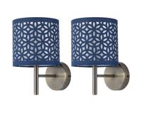 First Choice Lighting Set Of 2 Brea - Antique Brass Wall Lights With Navy Blue Cut Out Shade