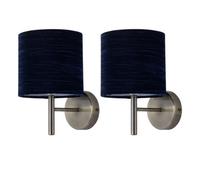 First Choice Lighting Set Of 2 Brea - Antique Brass Wall Lights With Navy Blue Velvet Shades
