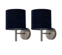 First Choice Lighting Set of 2 Brea - Antique Brass Wall Lights with Navy Blue Velvet Shades in Gold First Choice Lighting Gold