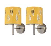 First Choice Lighting Set Of 2 Brea - Antique Brass Wall Lights With Ochre Fern Shades