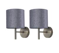 First Choice Lighting Set Of 2 Brea - Antique Brass Wall Lights With Silver Glitter Shades