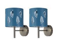 First Choice Lighting Set of 2 Brea - Antique Brass Wall Lights with Teal Fern Shades in Gold First Choice Lighting Gold