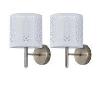 First Choice Lighting Set Of 2 Brea - Antique Brass Wall Lights With White Cut Out Shade