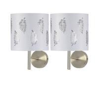 First Choice Lighting Set Of 2 Brea - Antique Brass Wall Lights With White Fern Shades