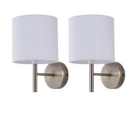 First Choice Lighting Set of 2 Brea - Antique Brass Wall Lights with White Pleated Shade in Bronze First Choice Lighting Bronze