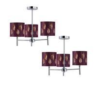 First Choice Lighting Set Of 2 Brea - Chrome 3 Light Fittings With Burgundy Fern Shades