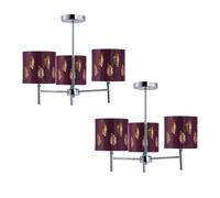 First Choice Lighting Set of 2 Brea - Chrome 3 Light Fittings with Burgundy Fern Shades in Silver First Choice Lighting Silver