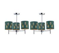 First Choice Lighting Set Of 2 Brea - Chrome 3 Light Fittings With Dark Green Fern Shades