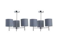 First Choice Lighting Set Of 2 Brea - Chrome 3 Light Fittings With Grey Cotton Shades