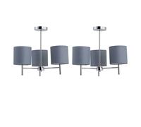 First Choice Lighting Set of 2 Brea - Chrome 3 Light Fittings with Grey Cotton Shades in Silver First Choice Lighting Silver