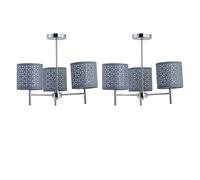 First Choice Lighting Set of 2 Brea - Chrome 3 Light Fittings with Grey Cut Out Shades in Silver First Choice Lighting Silver