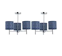 First Choice Lighting Set Of 2 Brea - Chrome 3 Light Fittings With Navy Blue Cut Out Shades