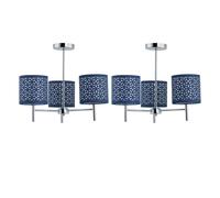 First Choice Lighting Set of 2 Brea - Chrome 3 Light Fittings with Navy Blue Cut Out Shades in Silver First Choice Lighting Silver