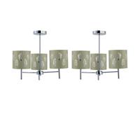 First Choice Lighting Set of 2 Brea - Chrome 3 Light Fittings with Sage Green Fern Shades in Silver First Choice Lighting Silver