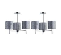 First Choice Lighting Set Of 2 Brea - Chrome Light Fittings With Grey Velvet Shades