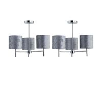 First Choice Lighting Set of 2 Brea - Chrome Light Fittings with Grey Velvet Shades in Silver First Choice Lighting Silver