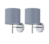 First Choice Lighting Set Of 2 Brea - Chrome Wall Lights With Grey Cotton Shades