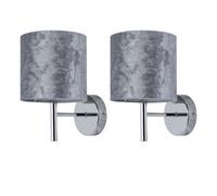 First Choice Lighting Set Of 2 Brea - Chrome Wall Lights With Grey Crushed Velvet Shades