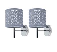 First Choice Lighting Set Of 2 Brea - Chrome Wall Lights With Grey Cut Out Shade
