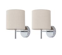 First Choice Lighting Set Of 2 Brea - Chrome Wall Lights With Natural Linen Shade