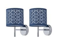 First Choice Lighting Set of 2 Brea - Chrome Wall Lights with Navy Blue Cut Out Shade in Silver First Choice Lighting Silver