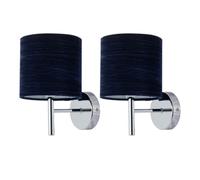 First Choice Lighting Set Of 2 Brea - Chrome Wall Lights With Navy Blue Velvet Shades