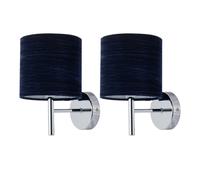 First Choice Lighting Set of 2 Brea - Chrome Wall Lights with Navy Blue Velvet Shades in Silver First Choice Lighting Silver