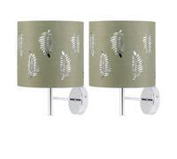 First Choice Lighting Set Of 2 Brea - Chrome Wall Lights With Sage Green Fern Shades
