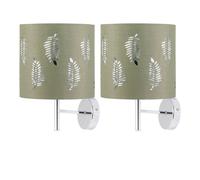 First Choice Lighting Set of 2 Brea - Chrome Wall Lights with Sage Green Fern Shades in Silver First Choice Lighting Silver