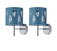 First Choice Lighting Set Of 2 Brea - Chrome Wall Lights With Teal Fern Shades