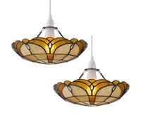 First Choice Lighting Set of 2 Bridgeton - Tiffany Uplighter Easy Fit Pendant Shades First Choice Lighting Multicolor