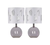 First Choice Lighting Set of 2 Buck - Clear Glass Globe Lamps with White Fern Shades First Choice Lighting Clear