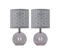 First Choice Lighting Set Of 2 Buck - Clear Glass Globe Table Lamps With Grey Cut Outshade