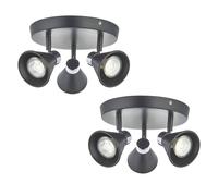 First Choice Lighting Set of 2 Burton - Matt Black & Chrome Detail 3 Way Ceiling Spotlights First Choice Lighting Black
