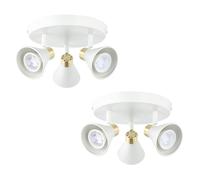 First Choice Lighting Set of 2 Burton - Matt White & Gold Detail 3 Way Ceiling Spotlights First Choice Lighting White