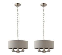 First Choice Lighting Set Of 2 Chatsworth - Brushed Chrome Semi Flush Lights With Grey Shade