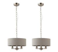 First Choice Lighting Set of 2 Chatsworth - Brushed Chrome Semi Flush Lights with Grey Shade in Silver First Choice Lighting Silver