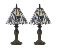 First Choice Lighting Set of 2 Chichester - Tiffany Coloured Glass 36cm Table Lamps in Bronze First Choice Lighting Bronze