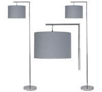 First Choice Lighting Set of 2 Chrome Angled Floor Lamps with Grey Cotton Shades in Silver First Choice Lighting Silver