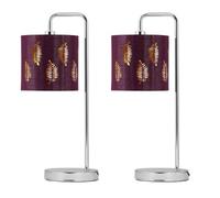 First Choice Lighting Set Of 2 Chrome Arched Table Lamps With Burgundy Fern Cut Out Shades